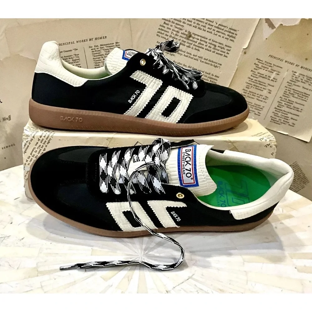 Free People Back 70 Ghost Sneakers Black Mixed Material 2 Tone Laces - Picture 7 of 11